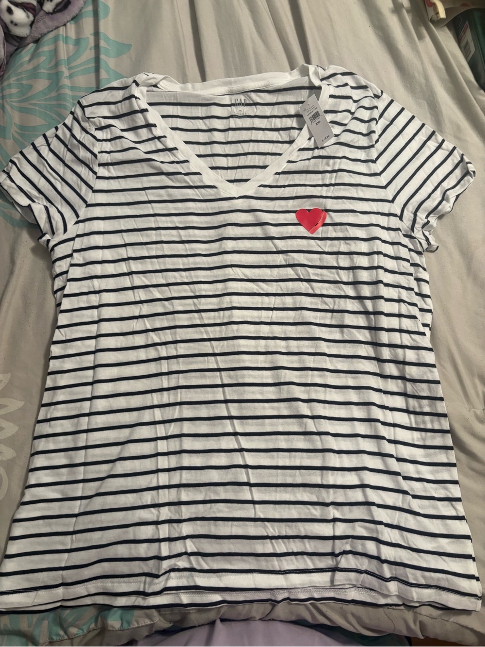 GAP White and Navy Striped Favorite T-Shirt
